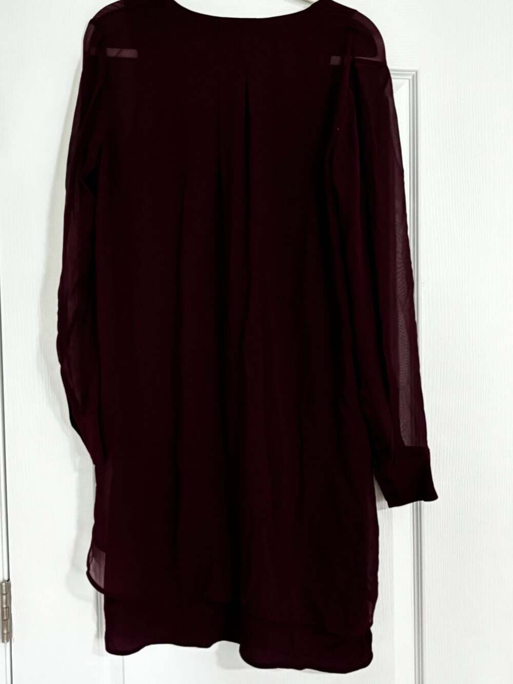 Vince Burgundy Silk Double Layer Long Sleeve Tunic Shift Dress - Picture 2 of 6